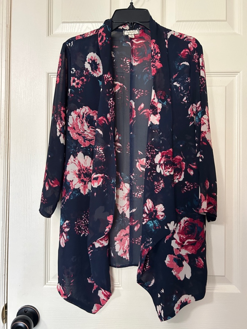 Eyeshadow Navy Blue Floral Sheer Cardigan
